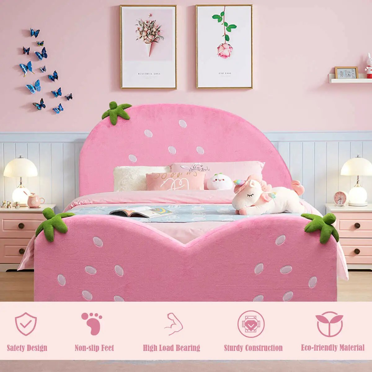 Kids Children Upholstered Berry Pattern Toddler Bed by DirectDeals