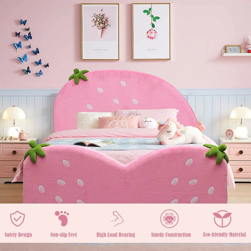 Kids Children Upholstered Berry Pattern Toddler Bed by DirectDeals