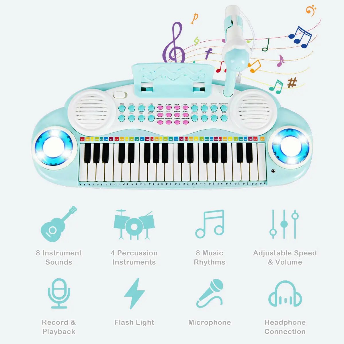 Multifunctional 37 Electric Keyboard Piano with Microphone by DirectDeals