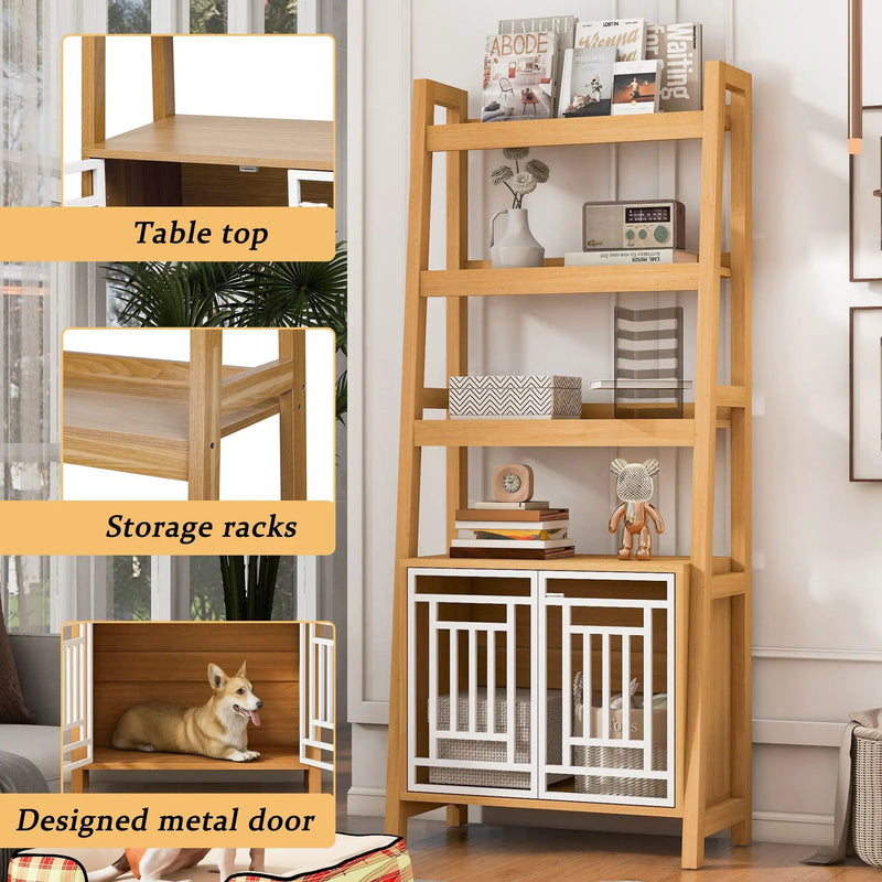 Modern Furniture Style 2 In 1 Pet Friendly Dog Crate Ladder Bookcase - Ancient Oak by HouseOfZazla