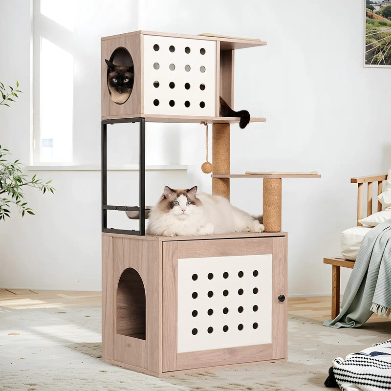 Cat Tree with Litter Box Enclosure and Large Hammock by HouseOfZazla