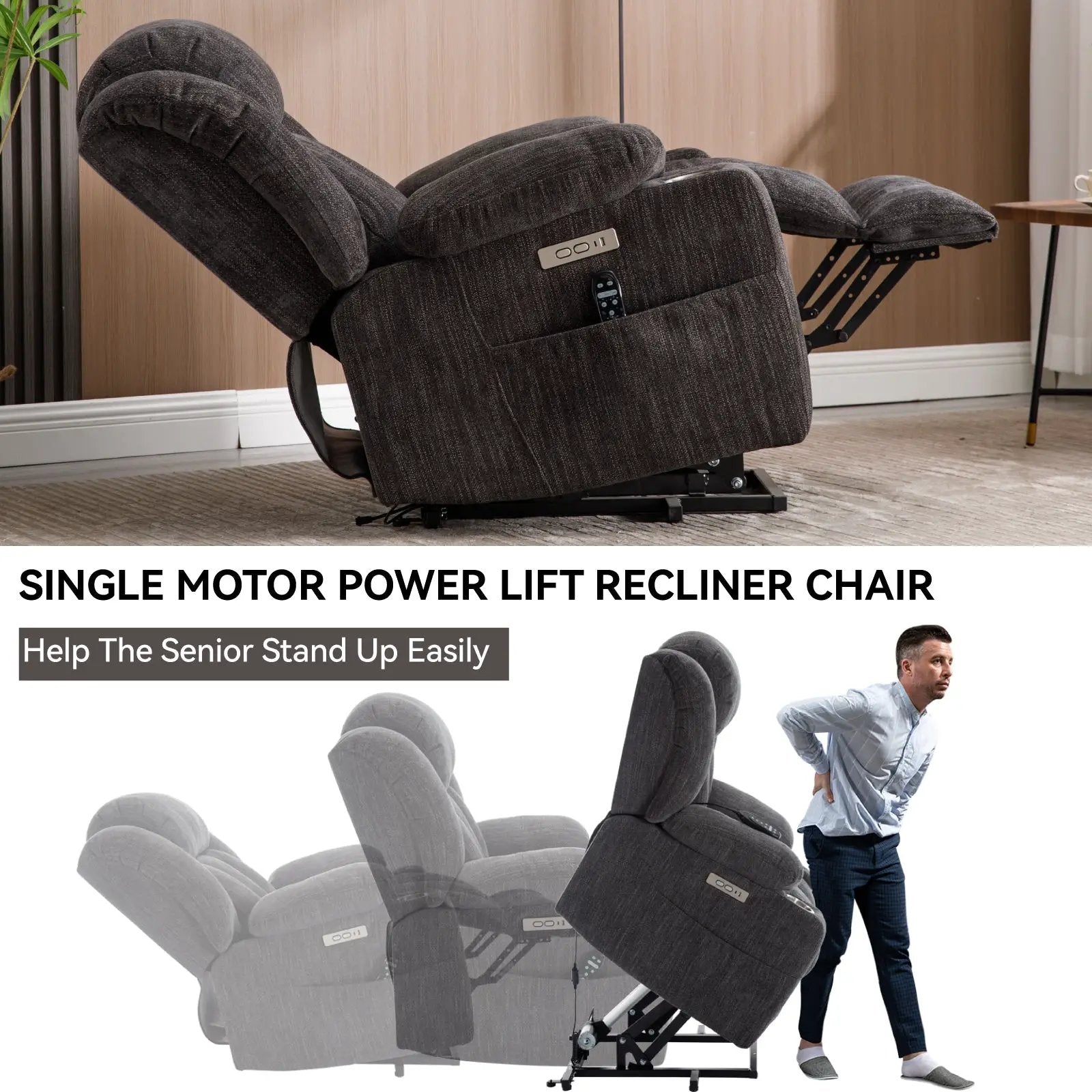 Chenille Power Lift Recliner Chair by HouseOfZazla