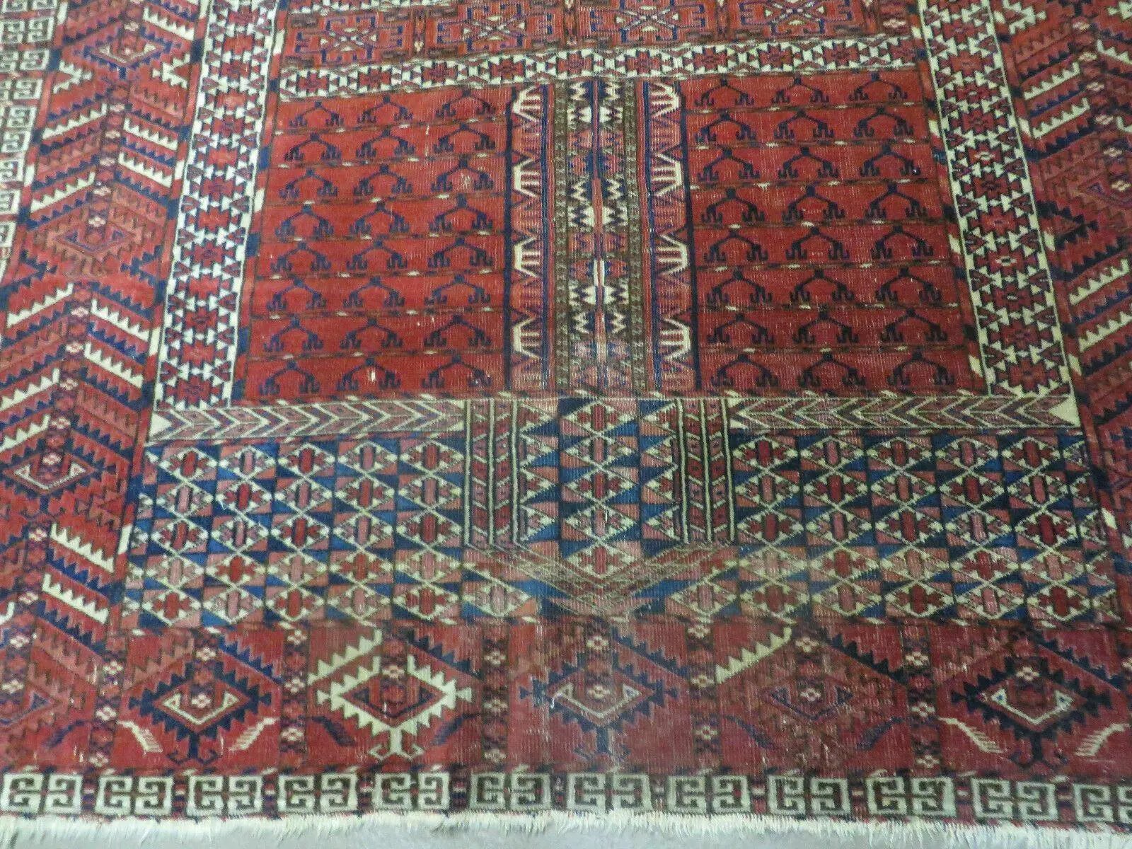 Antique Turkoman Rug 4x5, Ensi Hatchli Tekke Wool Rug by Jewel Rugs