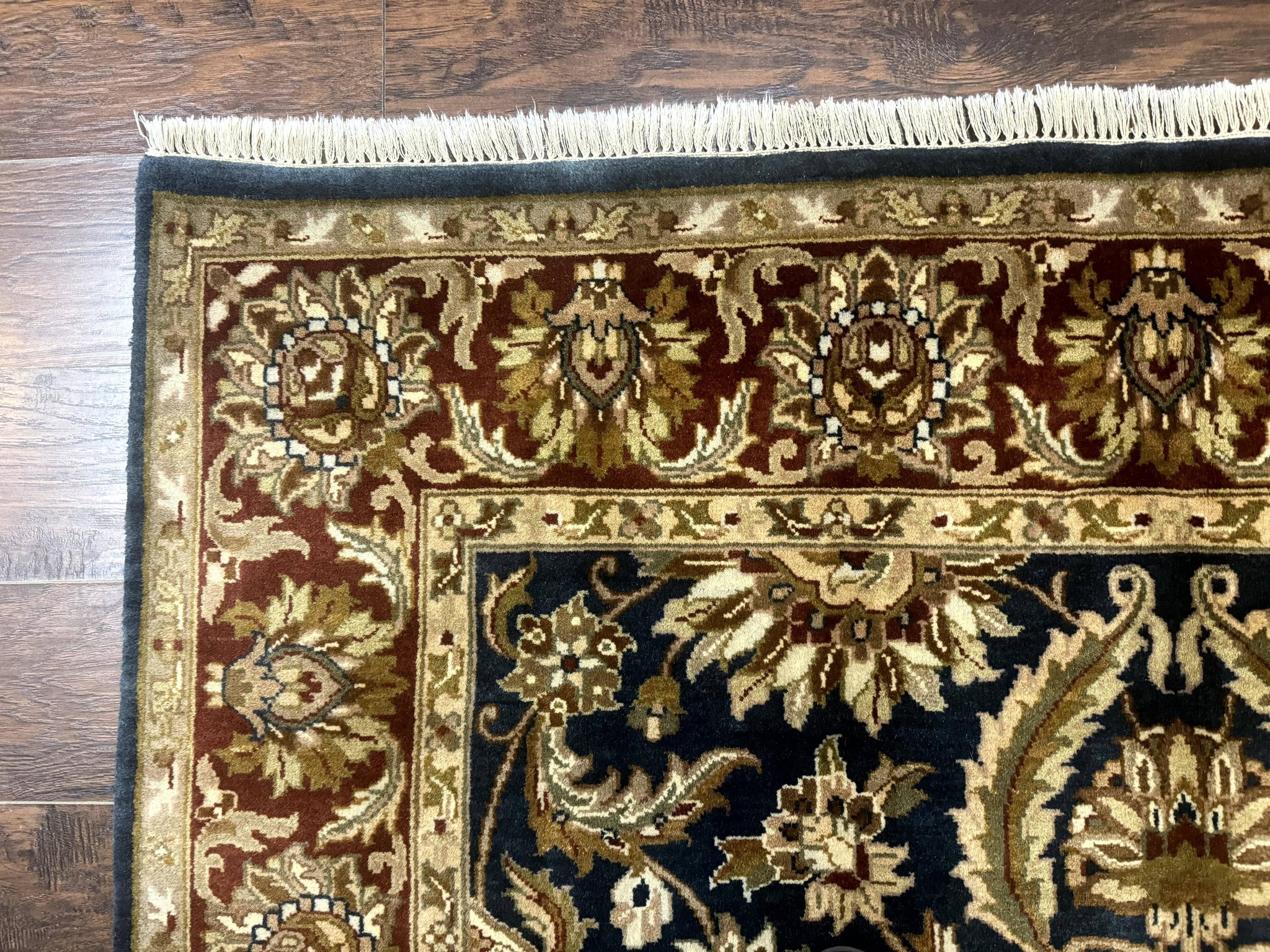Indian Agra Rug 6x9, Floral, Traditional Rug, Dark Green Maroon Tan by Jewel Rugs