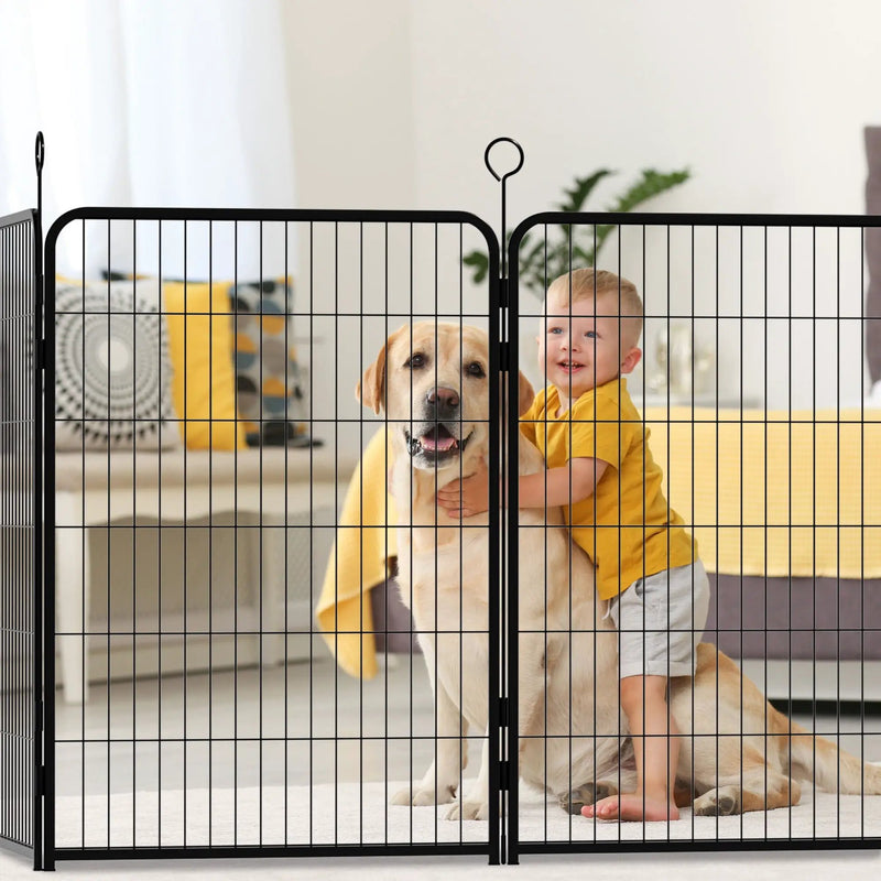 Dog Playpen, 16 Panels Pet Exercise Pen Indoor / Outdoor Fence With Anti Skid Base - Black by HouseOfZazla