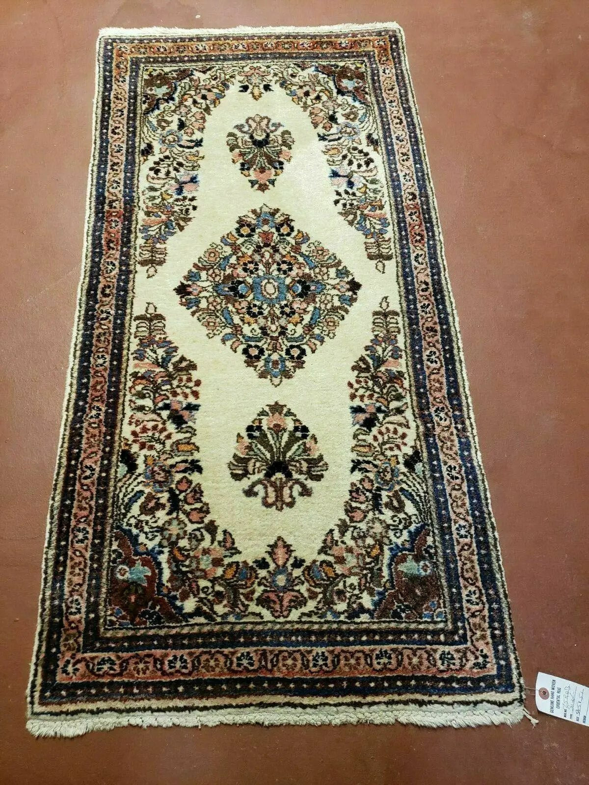 2' 7" X 4' Vintage Handmade Indian Medallion Wool Floral Beige Rug by Jewel Rugs