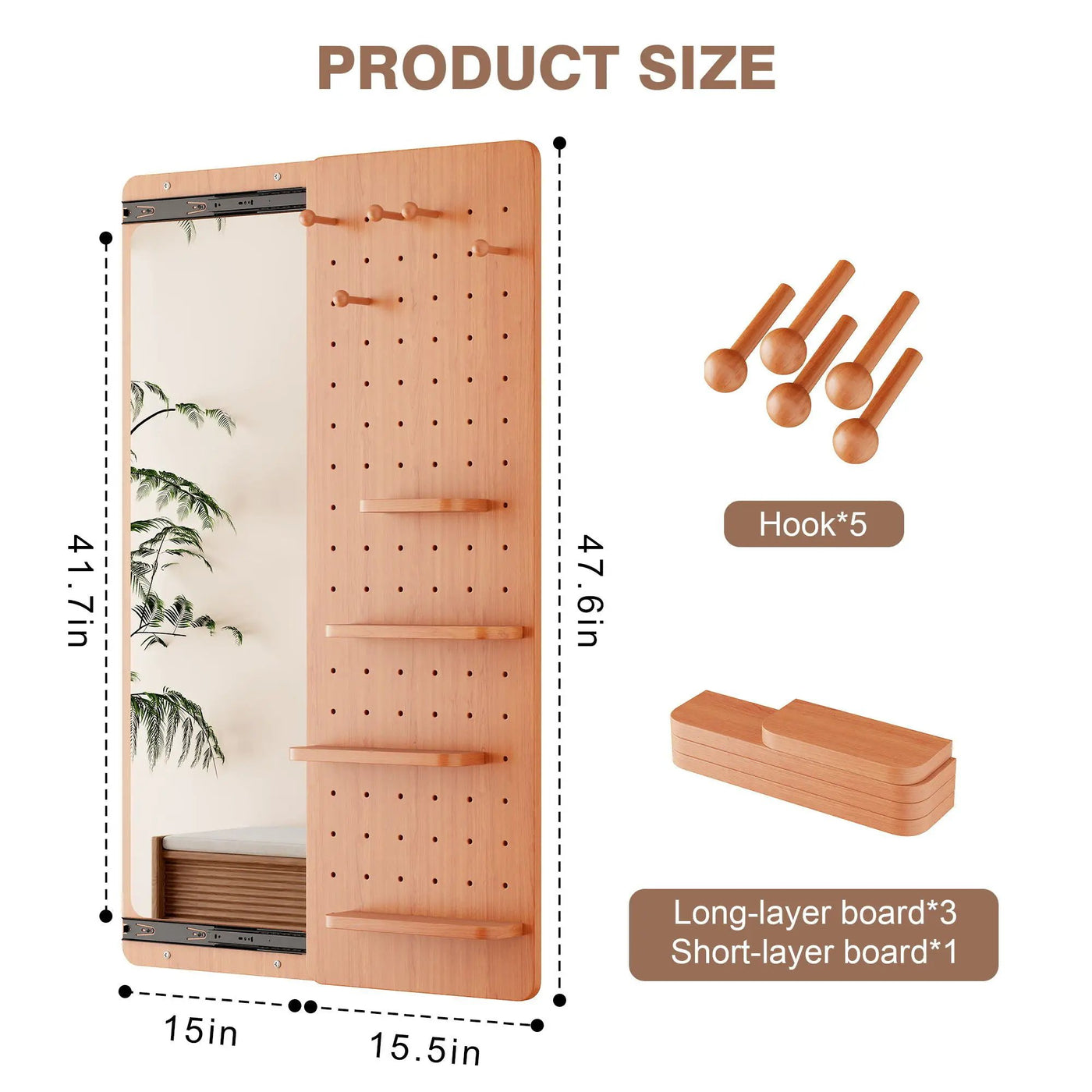 Wall Mounted Full Length Mirror With Shelf And Hook by Unique Piece Furniture