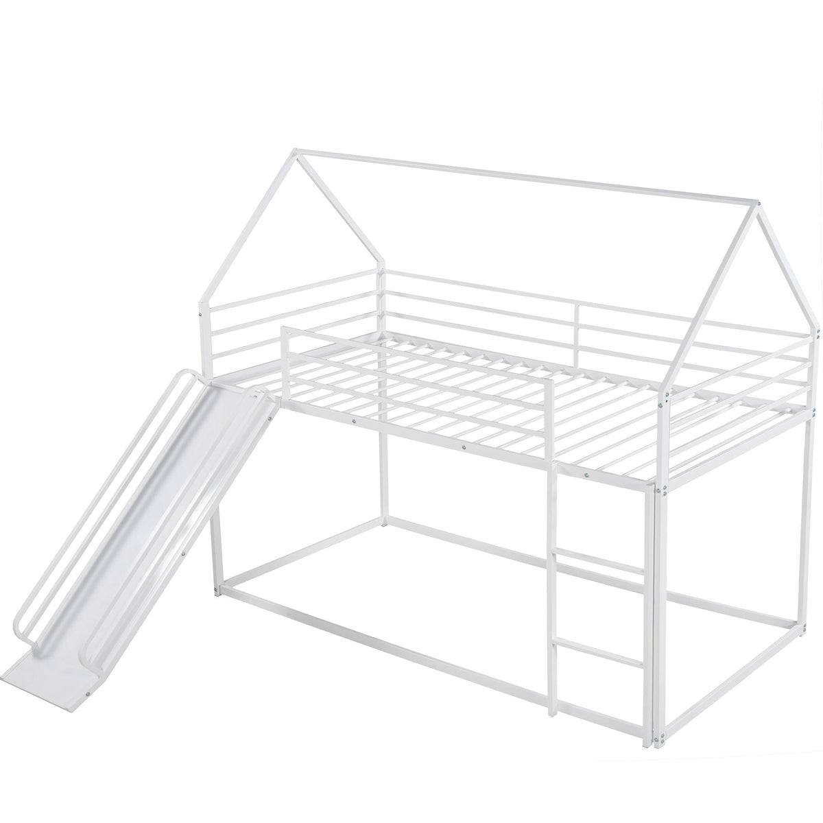 Twin Over Twin House Bunk Bed with Slide and Ladder - Black or White, photo 13 of 15