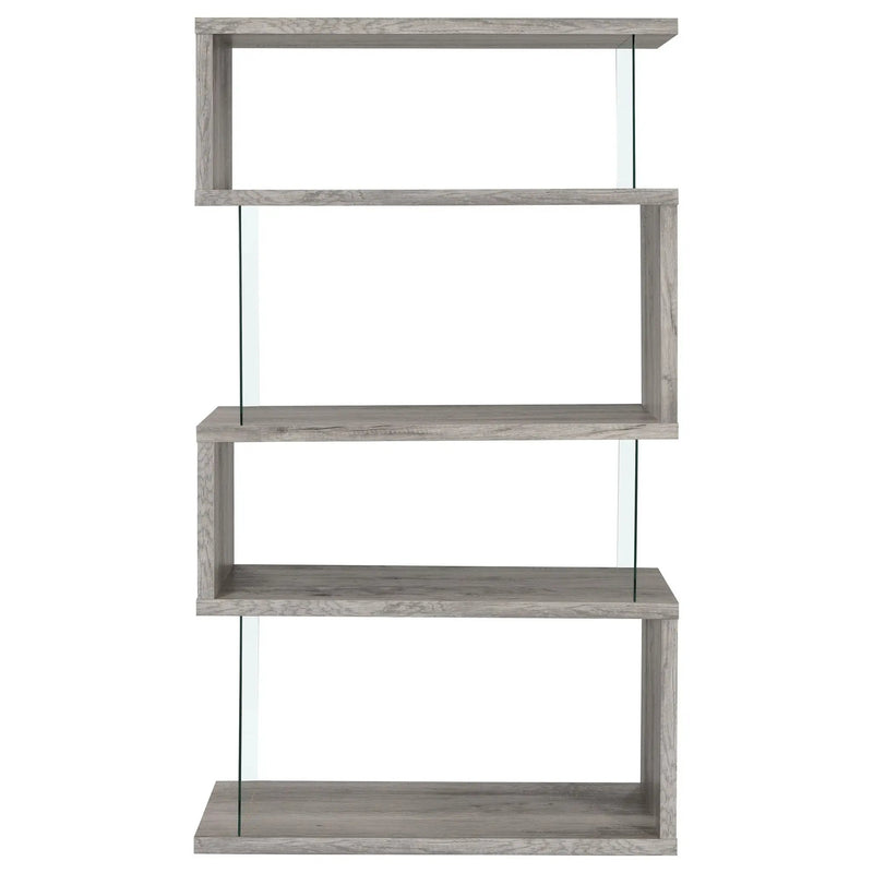 Emelle 63-inch 4-shelf Glass Panel Bookshelf Grey Driftwood by Unique Piece Furniture