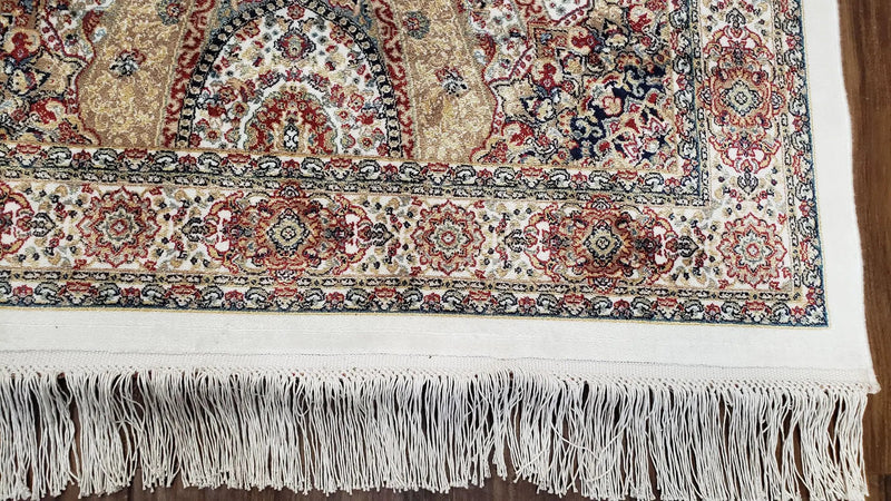 Persian Design Silk Accent Rug, Dome Medallion, Allover Pattern Oriental Carpet, Small Silk Rug, Cream, Ivory, Bamboo Silk, 2' 8" x 4' 1" by Jewel Rugs