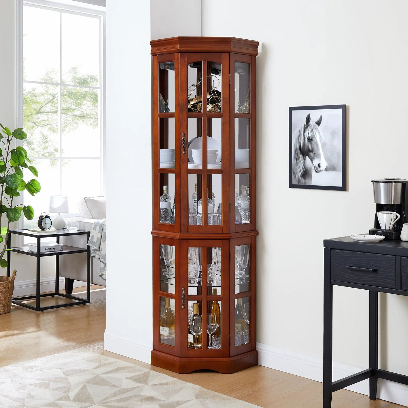 Corner Curio Cabinet With 5 Shelves And Lighting System by HouseOfZazla