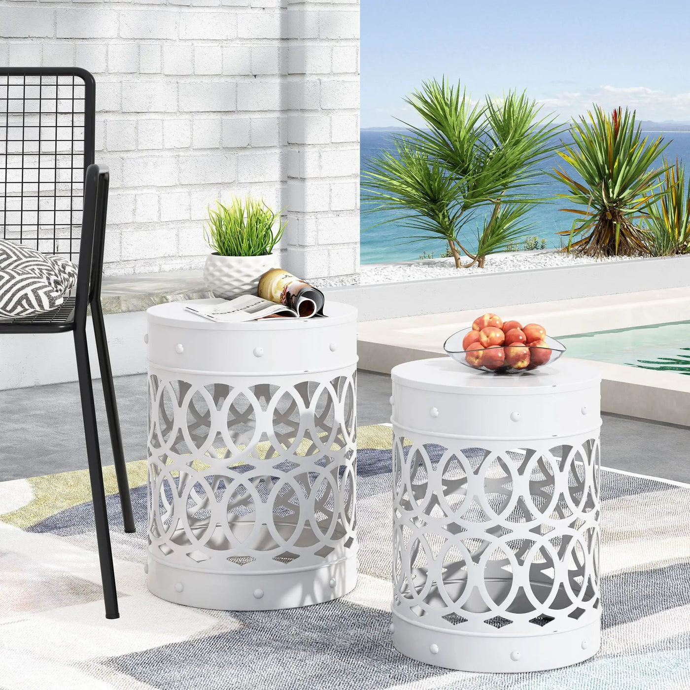 Outdoor Metal Side Table Set of 2 by HouseOfZazla
