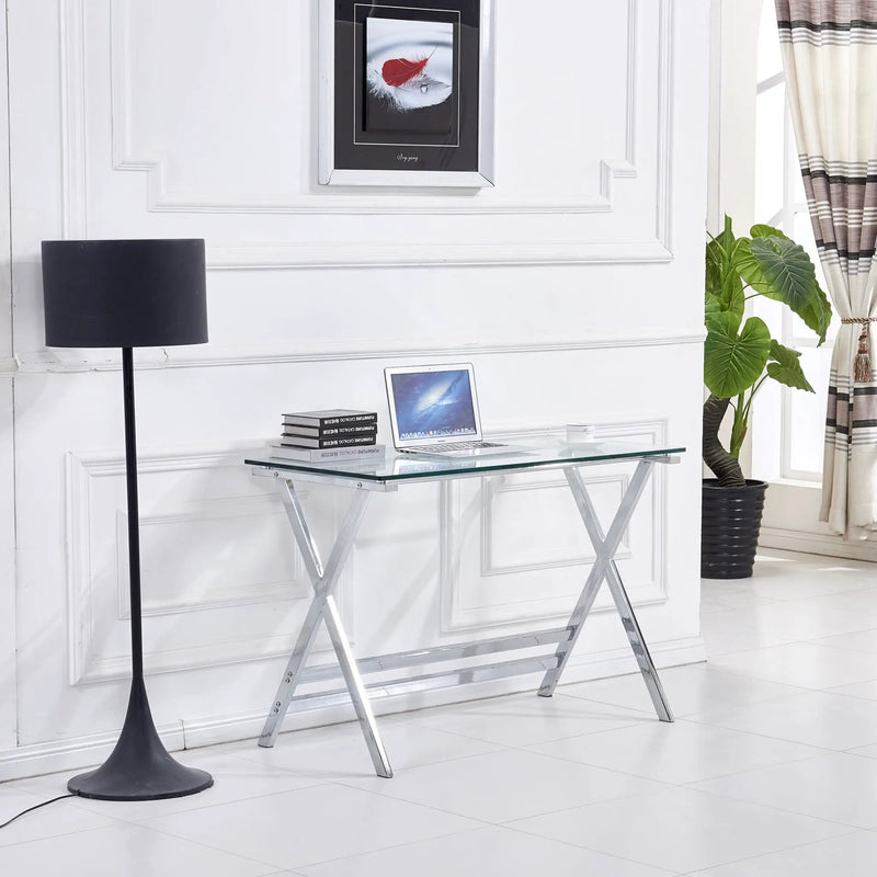 Transparent Glass Computer Desk With Rounded Edges, Tempered Glass Laptop Table - Clear by HouseOfZazla