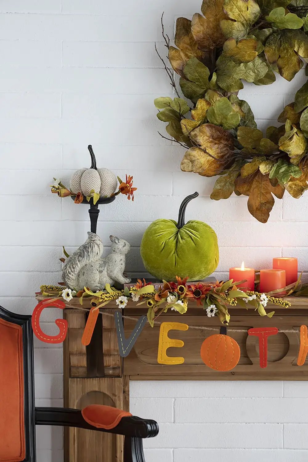 Velvet Weighted Pumpkin With Resin Stem Apple, Pumpkin Ornament Decor For Holiday Harvest Festival Fall Festival & Thanksgiving (Set of 2) - Green by Unique Piece Furniture