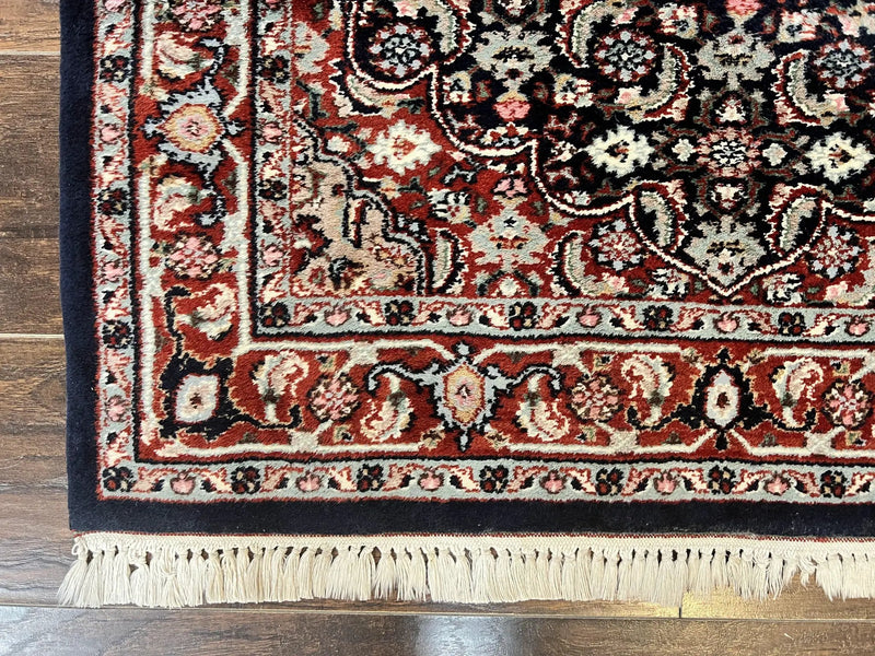 Indo Persian Rug 3x4, Herati Allover Pattern, Midnight Blue and Red, Small Vintage Handmade Wool Rug by Jewel Rugs