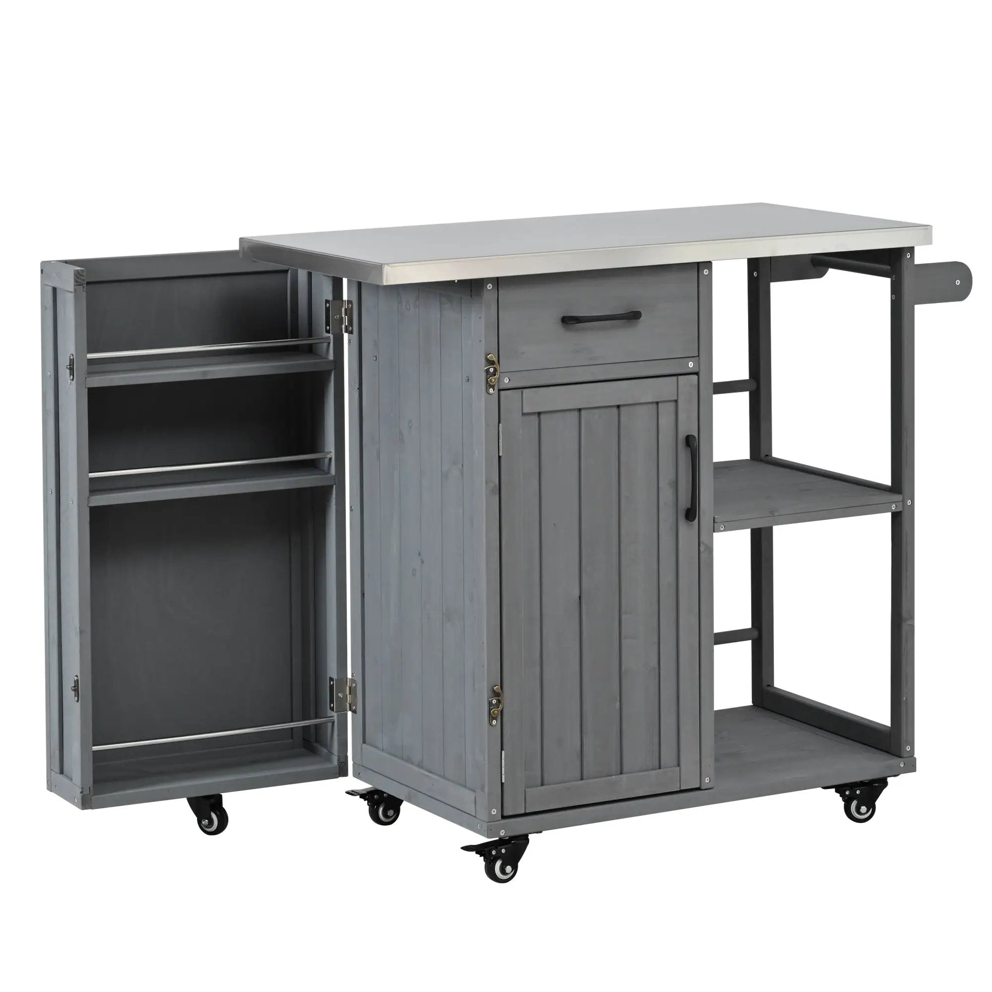 Outdoor Kitchen Island Fir Wood Prep Station with Stainless Steel Top by HouseOfZazla