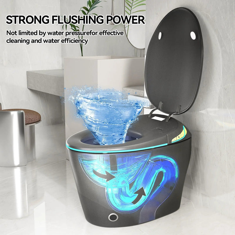 Unique Smart Toile With Built In Bidet, Auto Open / Close Seat, Foot Sensor, LED Display, Night Light, Warm Water & Dryer Ceramic by HouseOfZazla