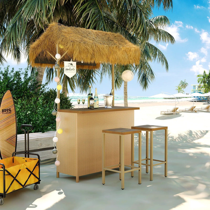 Hawaiian-Style Bar Height Patio Set with PE Grass Canopy by HouseOfZazla