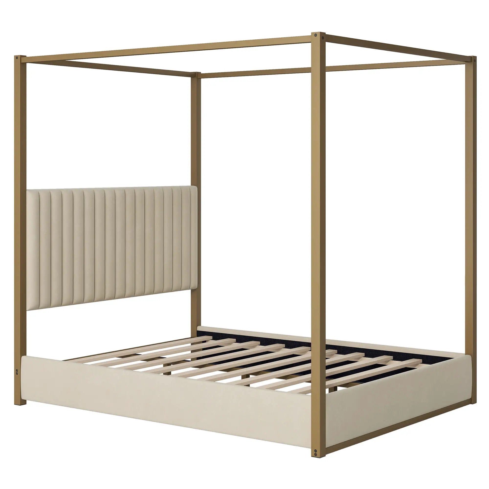Upholstered Canopy Platform Bed With Frame, Queen Size - Beige by Unique Piece Furniture