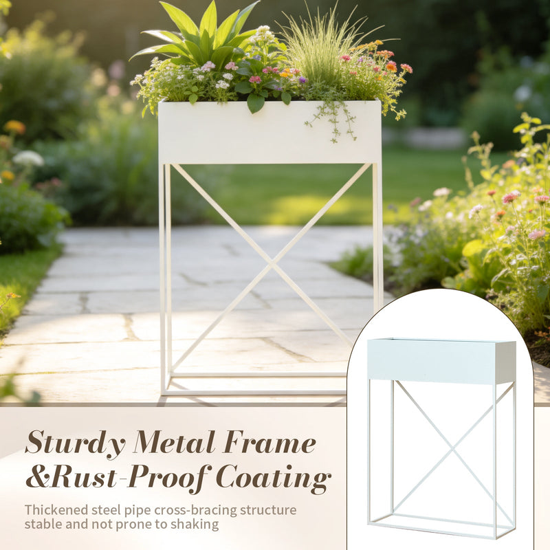 Metal Raised Garden Bed Planter Stand Set with Non-Woven Liner – White, photo 7 of 7