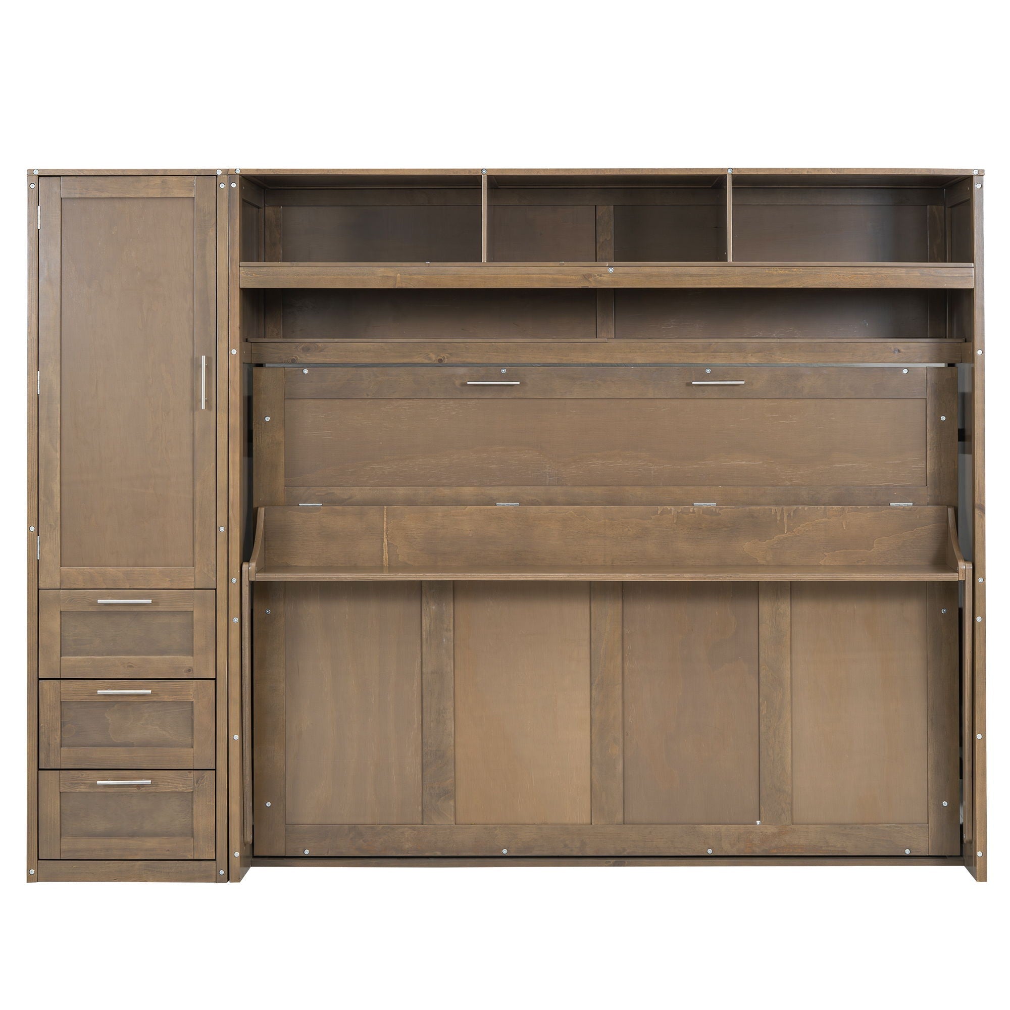 Full Size Murphy Bed With Wardrobe, Drawers, And Open Shelves - Wood by HouseOfZazla