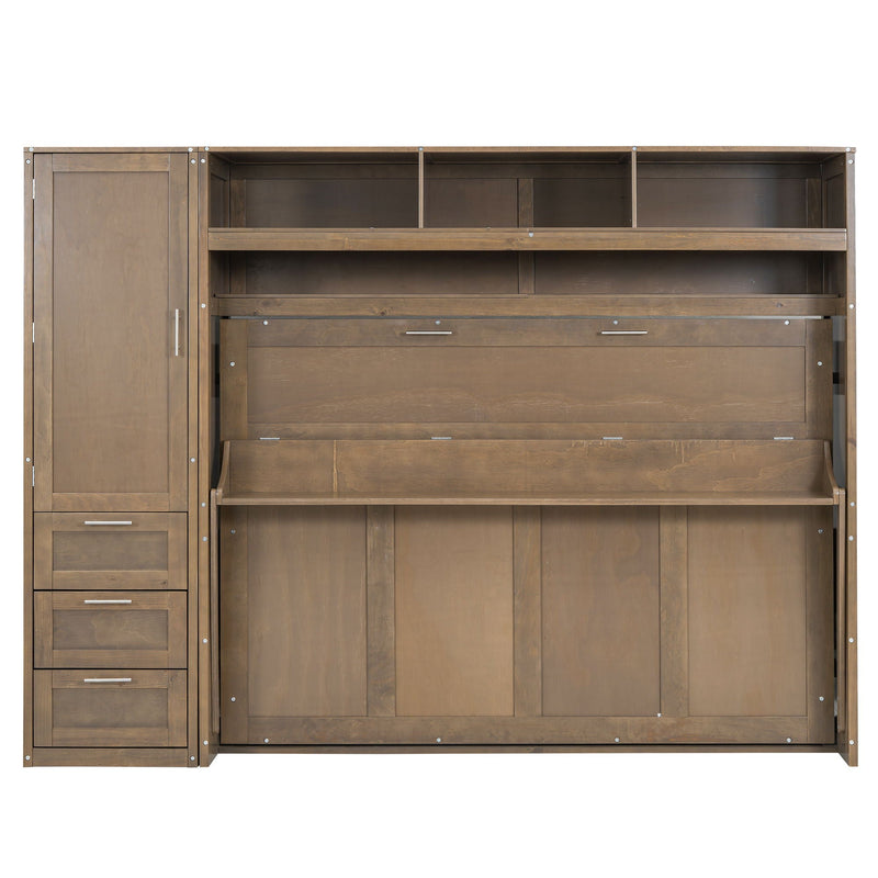 Full Size Murphy Bed With Wardrobe, Drawers, And Open Shelves - Wood by HouseOfZazla