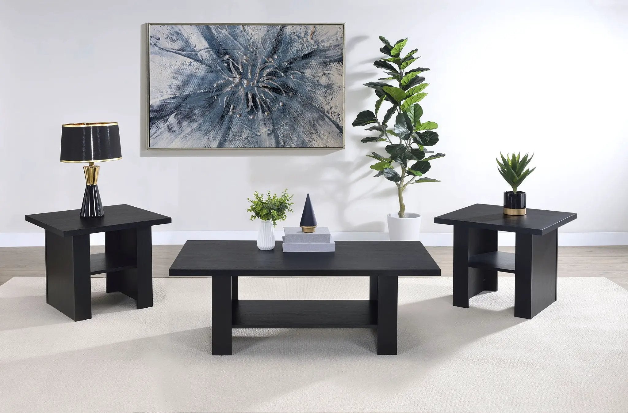 Rodez 3-piece Engineered Wood Coffee Table Set Black by Unique Piece Furniture