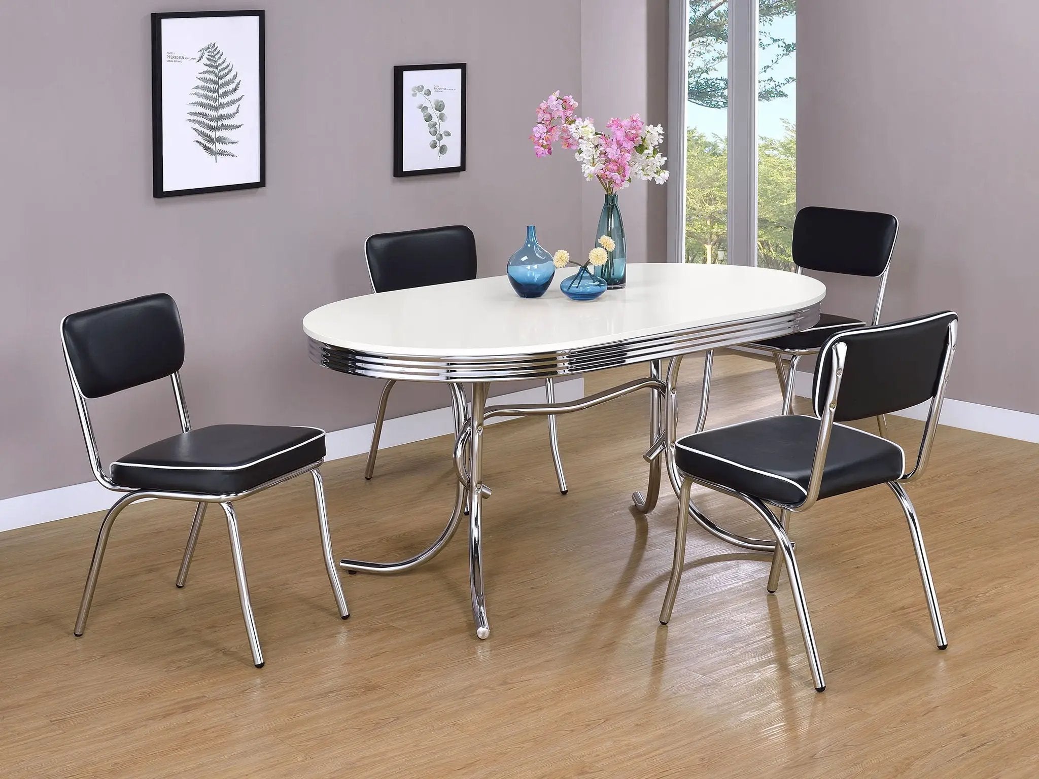 Retro Oval 60-inch Wood Top Dining Table White and Chrome by Unique Piece Furniture