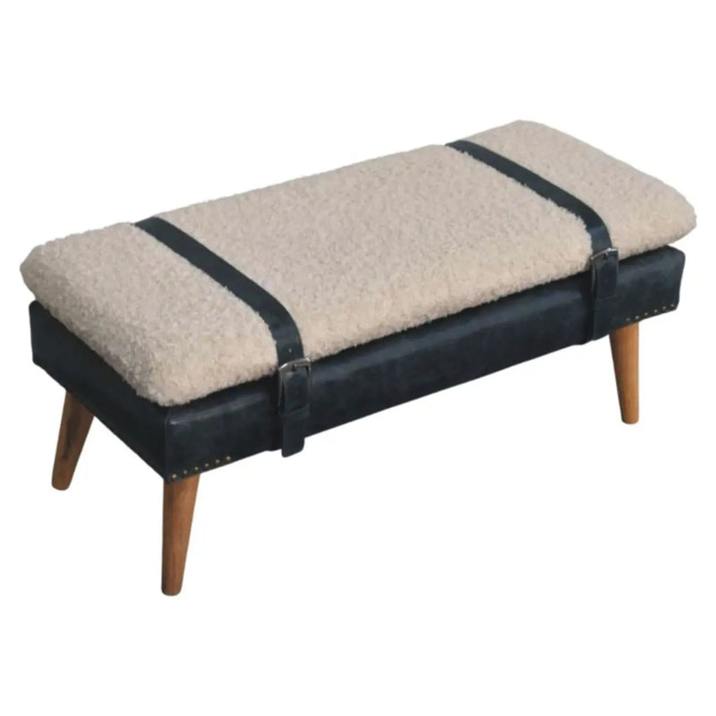 Boucle x Leather Upholstered Bench, Nordic Legs by HouseOfZazla