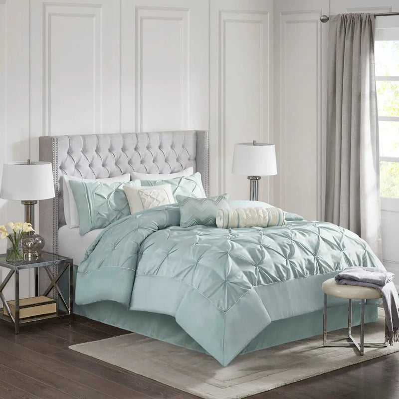 7 Piece Tufted Comforter Set Seafoam California King by HouseOfZazla
