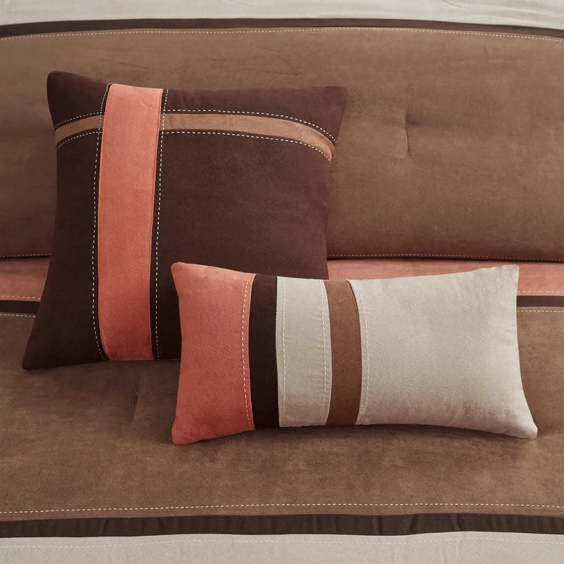 7 Piece Faux Suede Comforter Set Coral Queen by HouseOfZazla