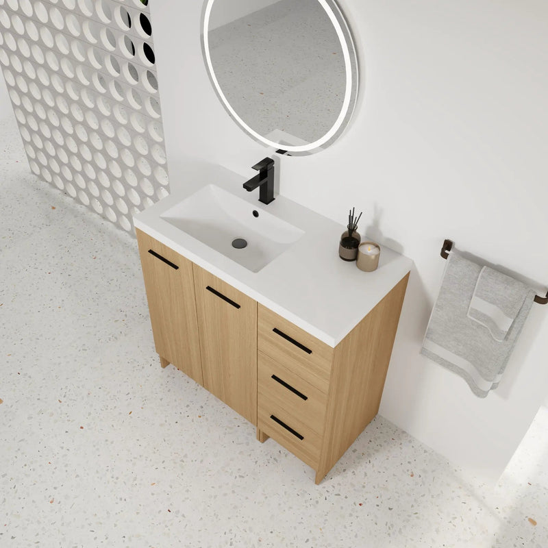 Wall Mounted Floating Bathroom Vanity With Sink, Door & Drawers Modular Cabinet