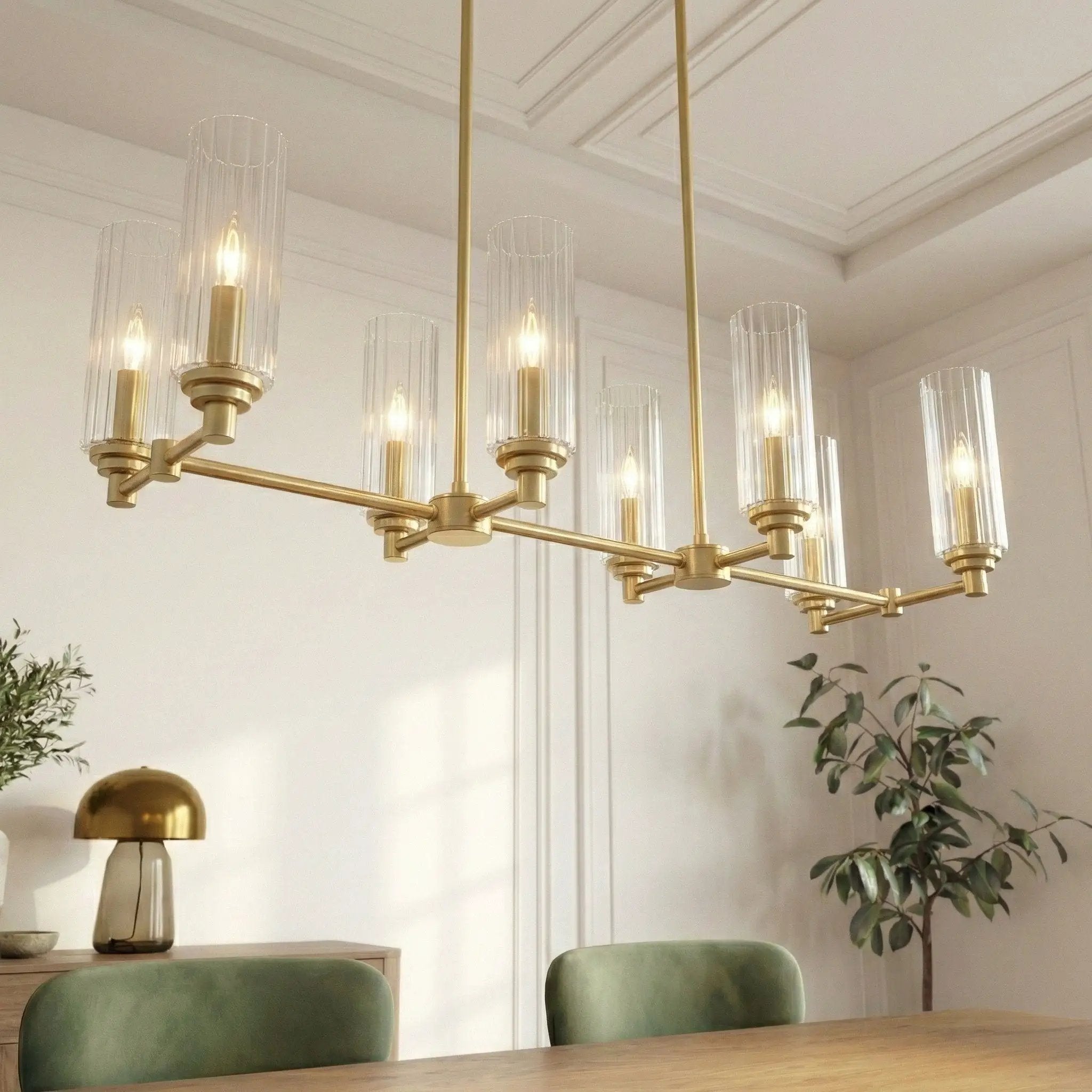 Willow - 8 Lights Island With Clear Ribbed Pendant Lamp Satin - Antique Brass / Clear / Gold by HouseOfZazla