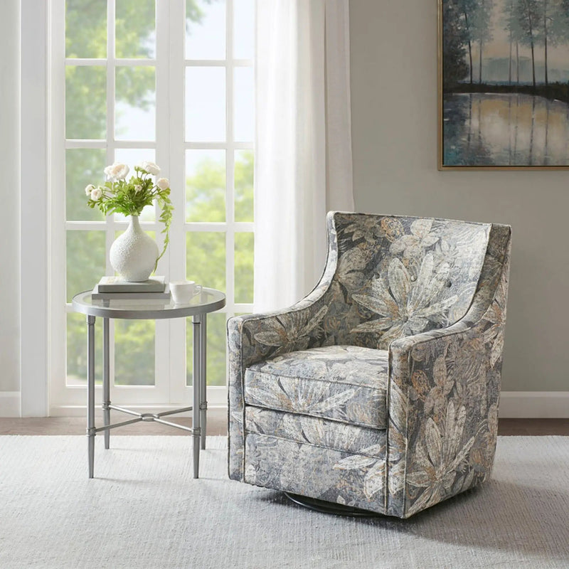 Swivel Glider Chair With Upholstery And Metal Base - Multicolor by HouseOfZazla