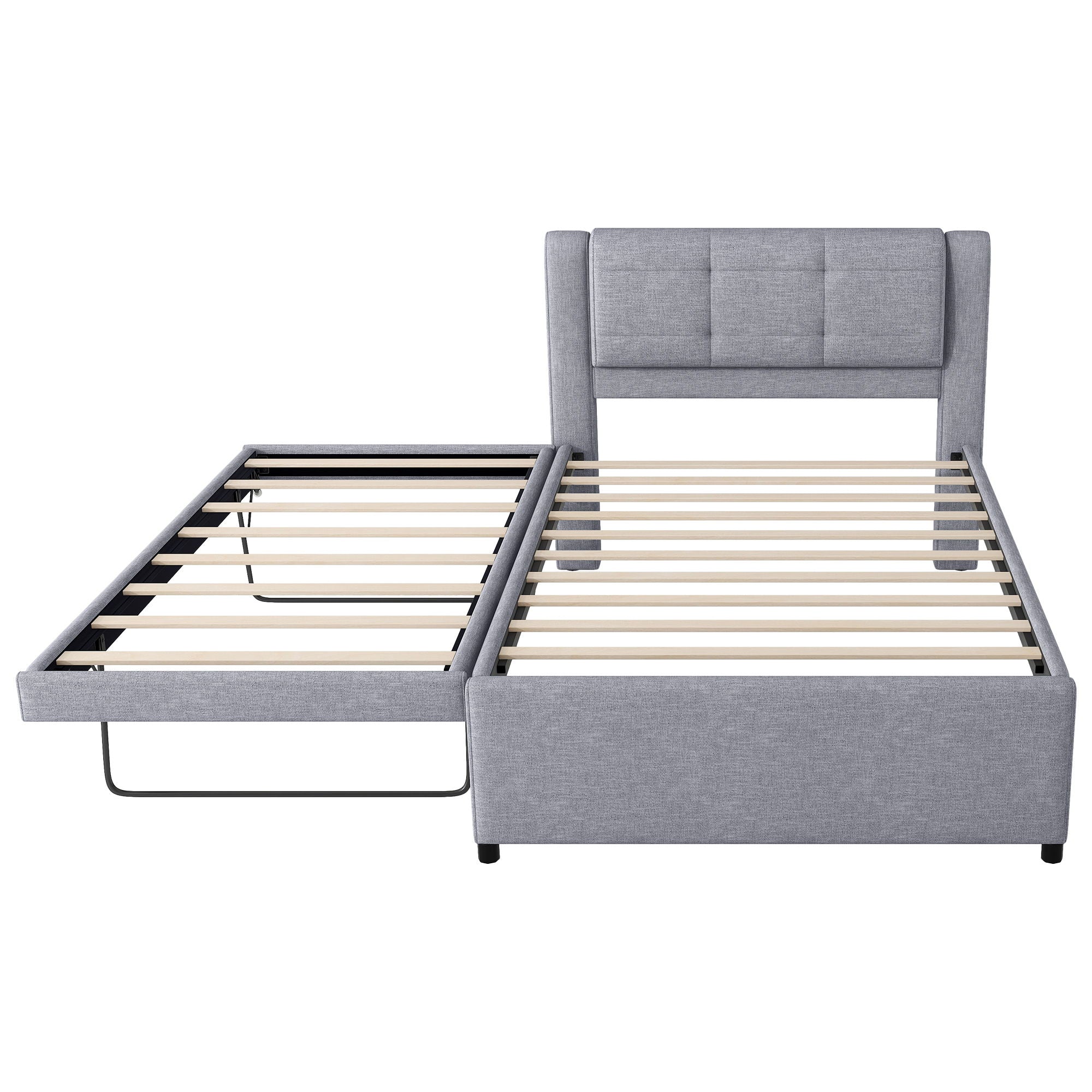 Upholstery Platform Bed With Trundle, Trundle Can Be Flat Or Erected by HouseOfZazla