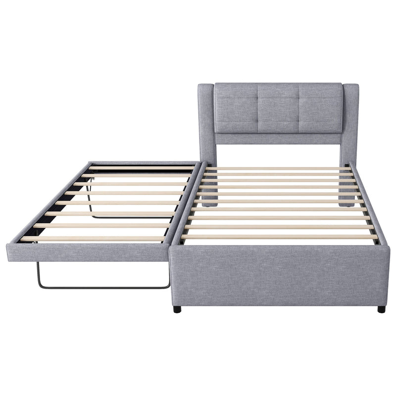 Upholstery Platform Bed With Trundle, Trundle Can Be Flat Or Erected by HouseOfZazla