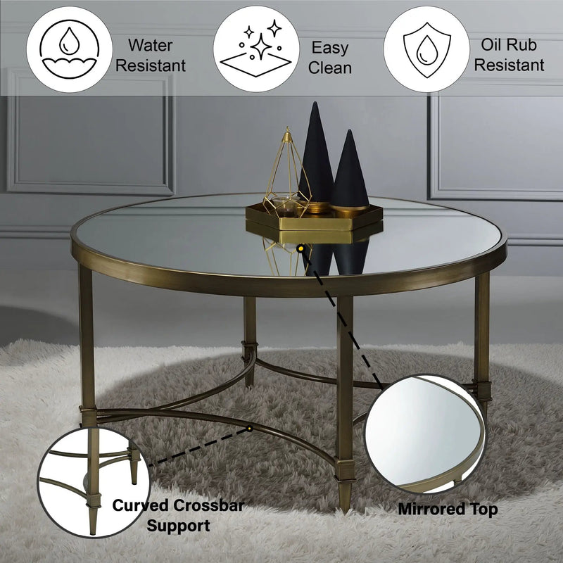 Aditya - Mirrored Antique Brass Coffee Table - Antique Brass by Unique Piece Furniture