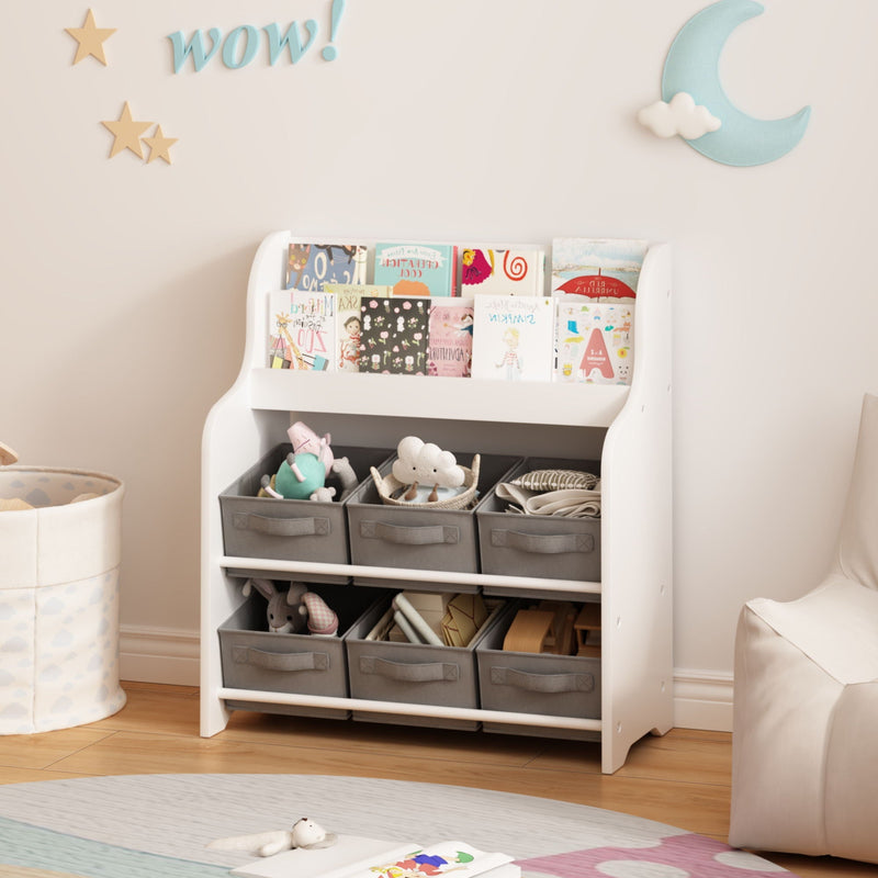 Children's Bookcase with 6 Storage Bins - Multi Functional Organizer - White, photo 4 of 4