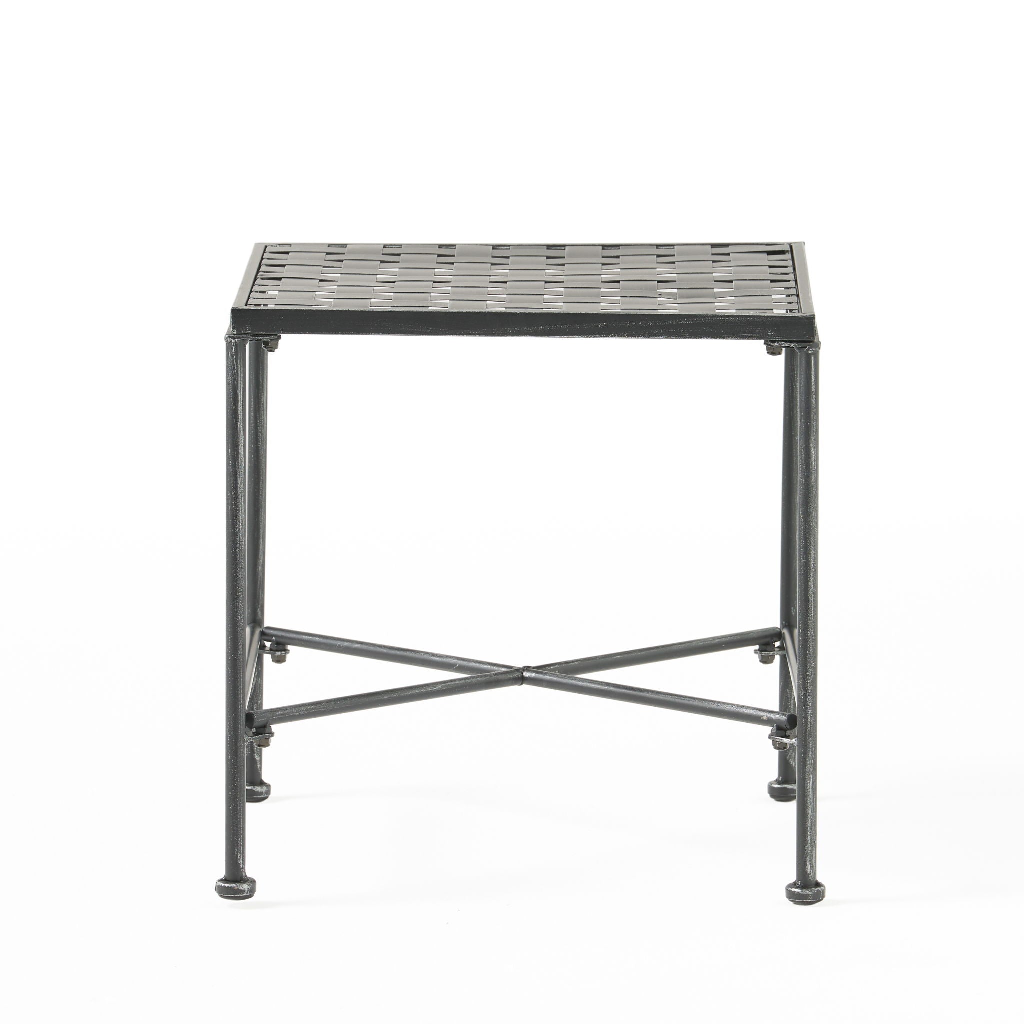 Outdoor Square Side Table with X Shaped Iron Frame - Black by HouseOfZazla
