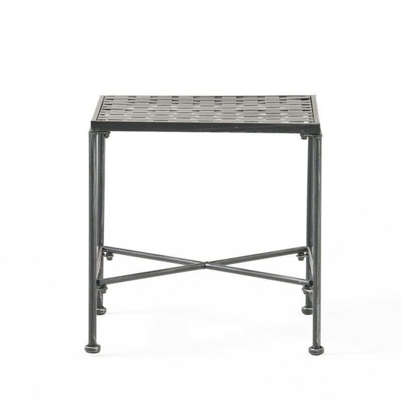 Outdoor Square Side Table with X Shaped Iron Frame - Black by HouseOfZazla