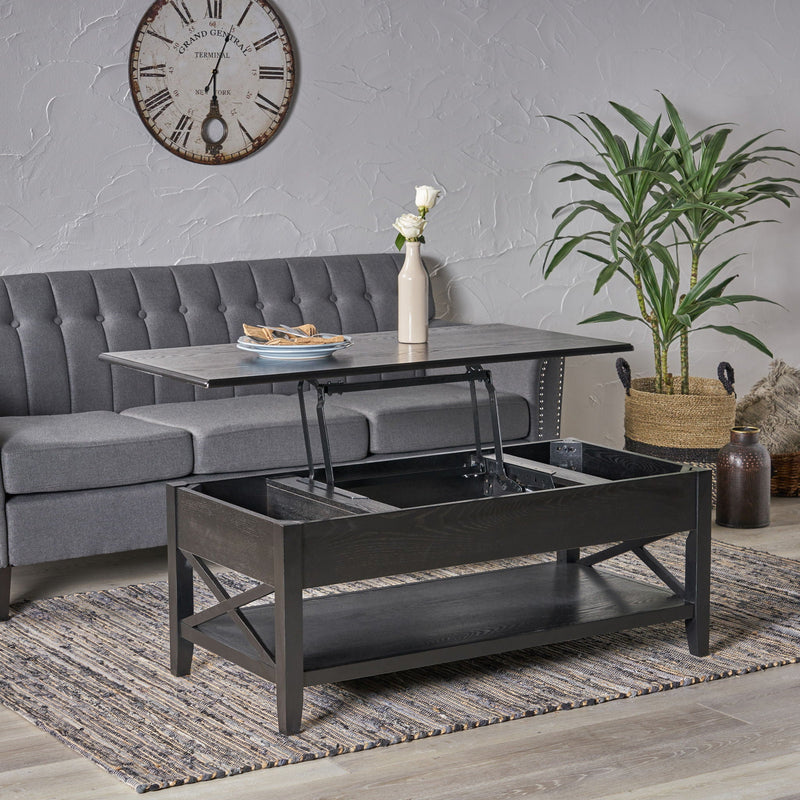 Decatur Farmhouse Lift Top Coffee Table With Storage - Black / Ash by HouseOfZazla