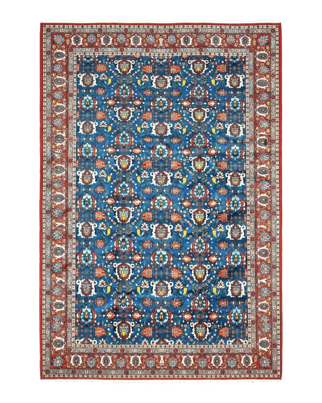 Rare Antique Persian Veramin Carpet, Mina-Khani Pattern, Blue, Red, Ivory, 7x11 ft, Hand-Knotted, Wool by Jewel Rugs