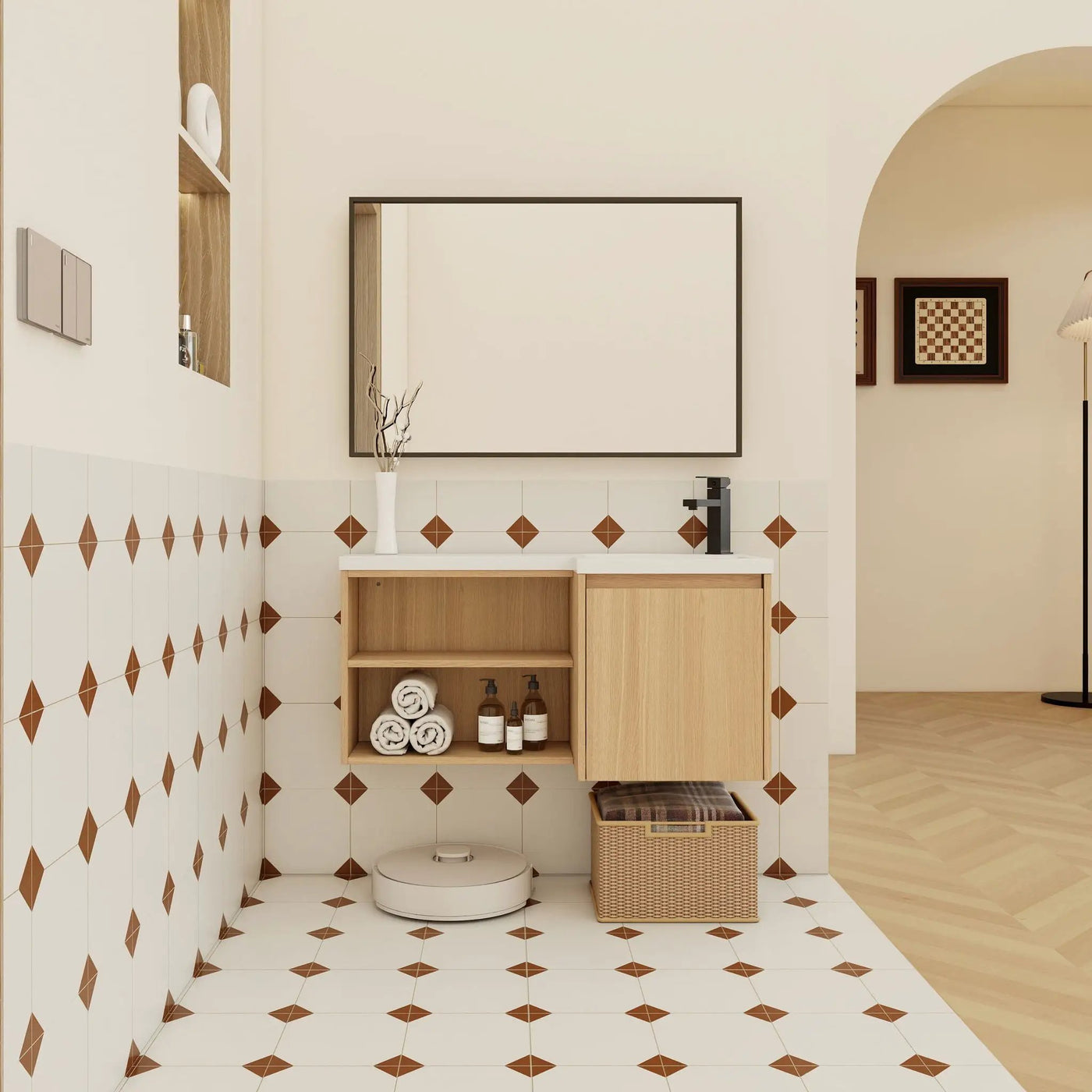 L-Shaped Wall Mounte Floating Bathroom Vanity With Integrated Sink by HouseOfZazla