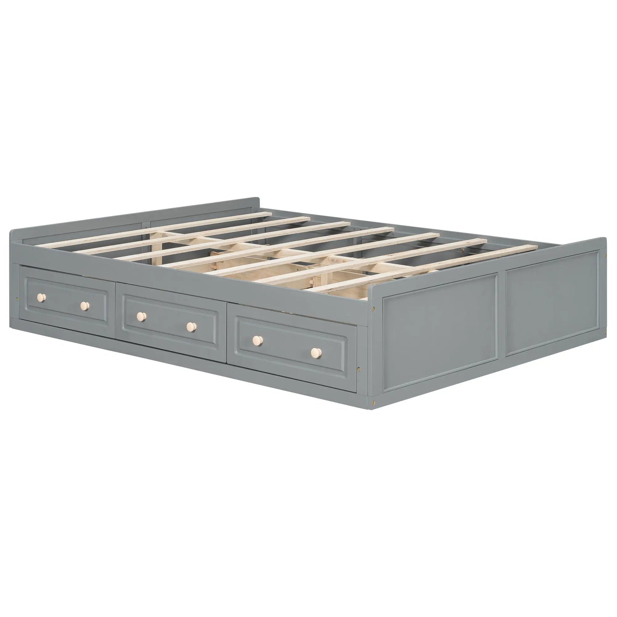 Queen Size Platform Bed Frame With 6 Drawers - Gray by Unique Piece Furniture
