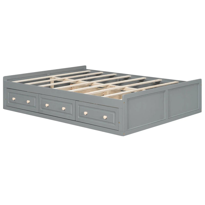Queen Size Platform Bed Frame With 6 Drawers - Gray by Unique Piece Furniture