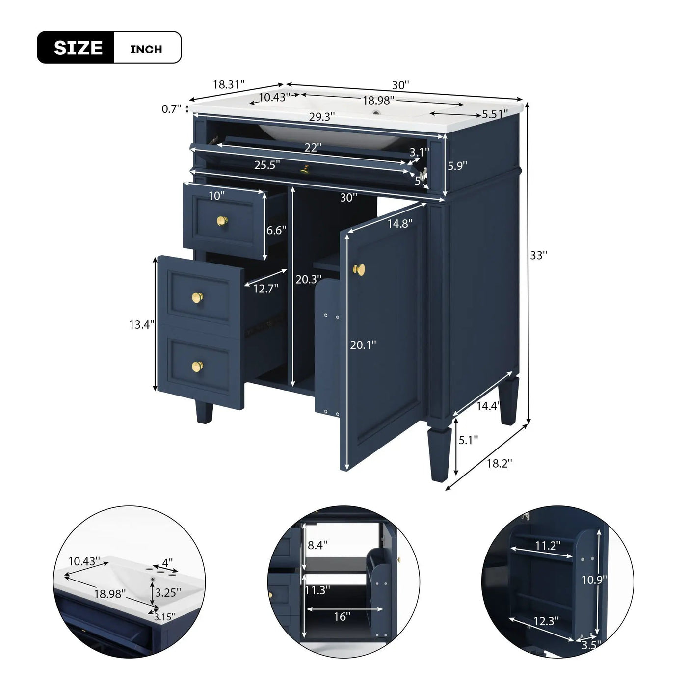 Bathroom Vanity With Top Sink, Storage Cabinet With 2 Drawers, Tip Out Drawer by HouseOfZazla