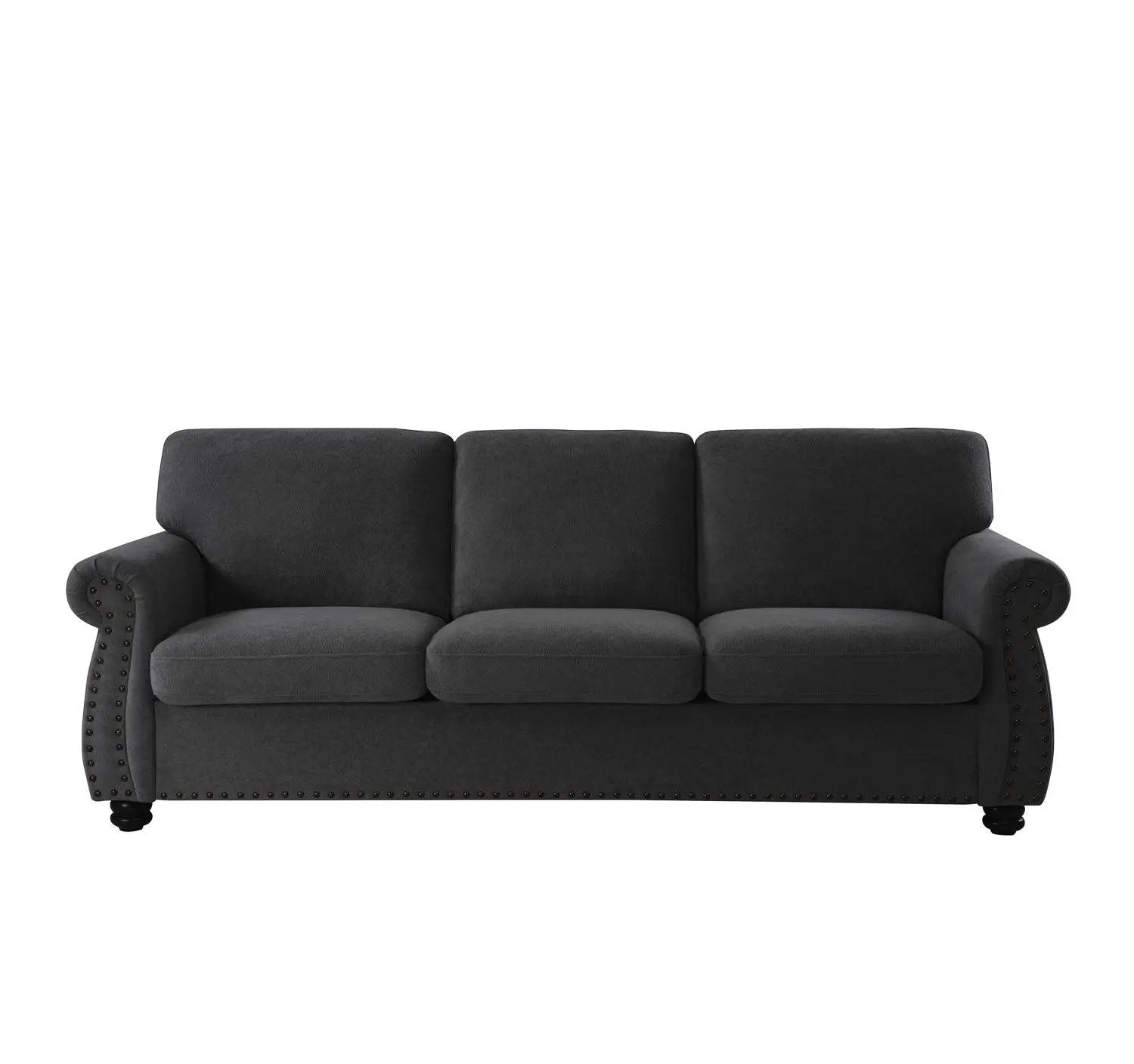 Soft Sofa, Upholstered 3 Seater Couch With High Density Foam, Loose Back Cushions And Turned Legs by Unique Piece Furniture