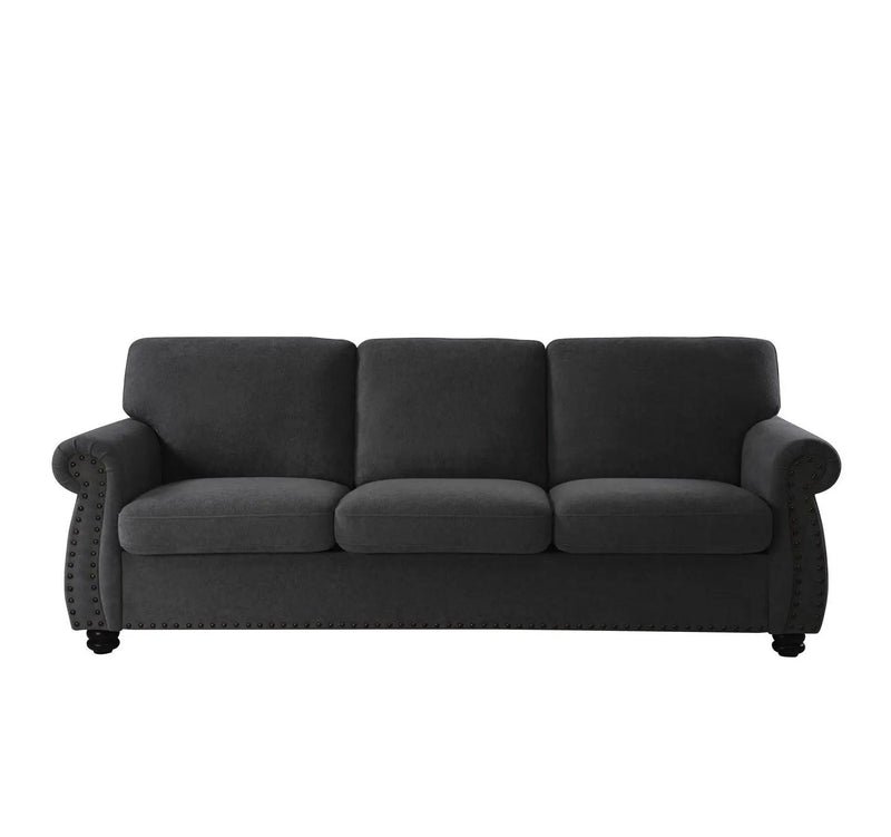 Soft Sofa, Upholstered 3 Seater Couch With High Density Foam, Loose Back Cushions And Turned Legs by Unique Piece Furniture