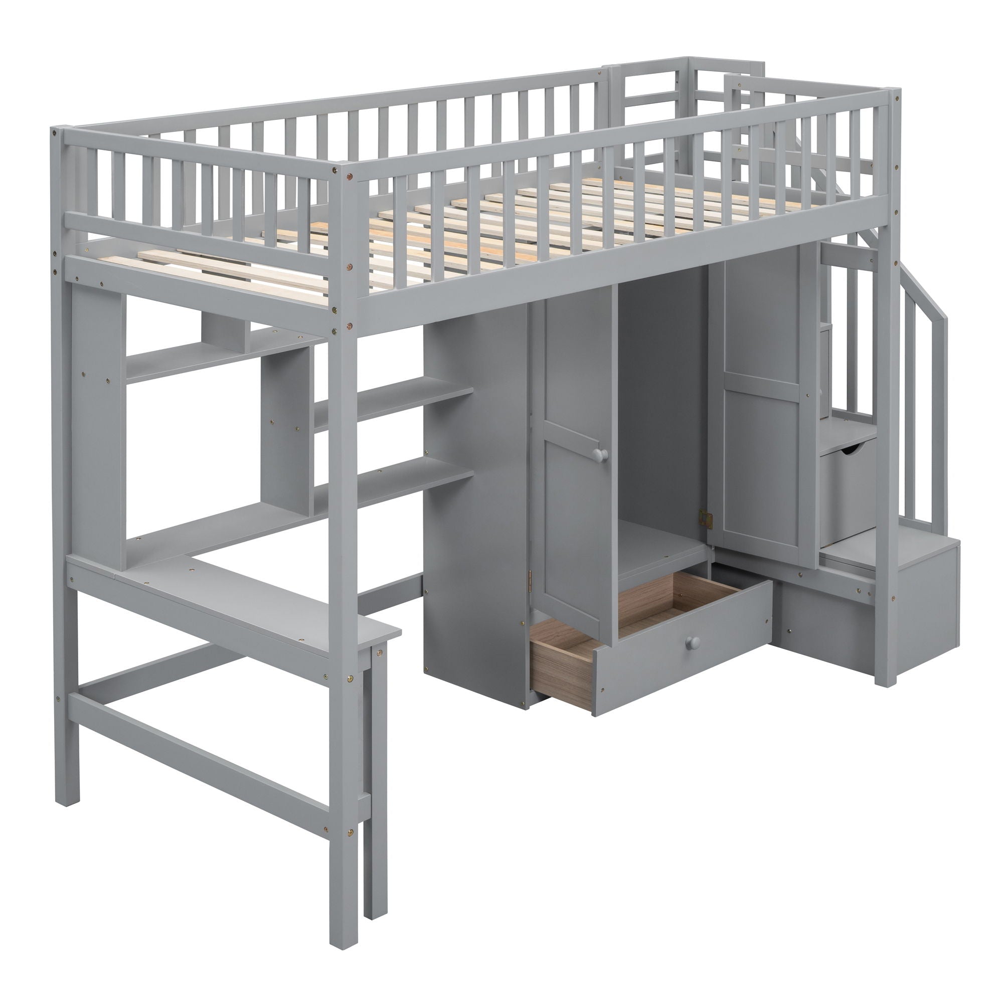 Loft Bed With Bookshelf, Drawers, Desk, And Wardrobe by HouseOfZazla