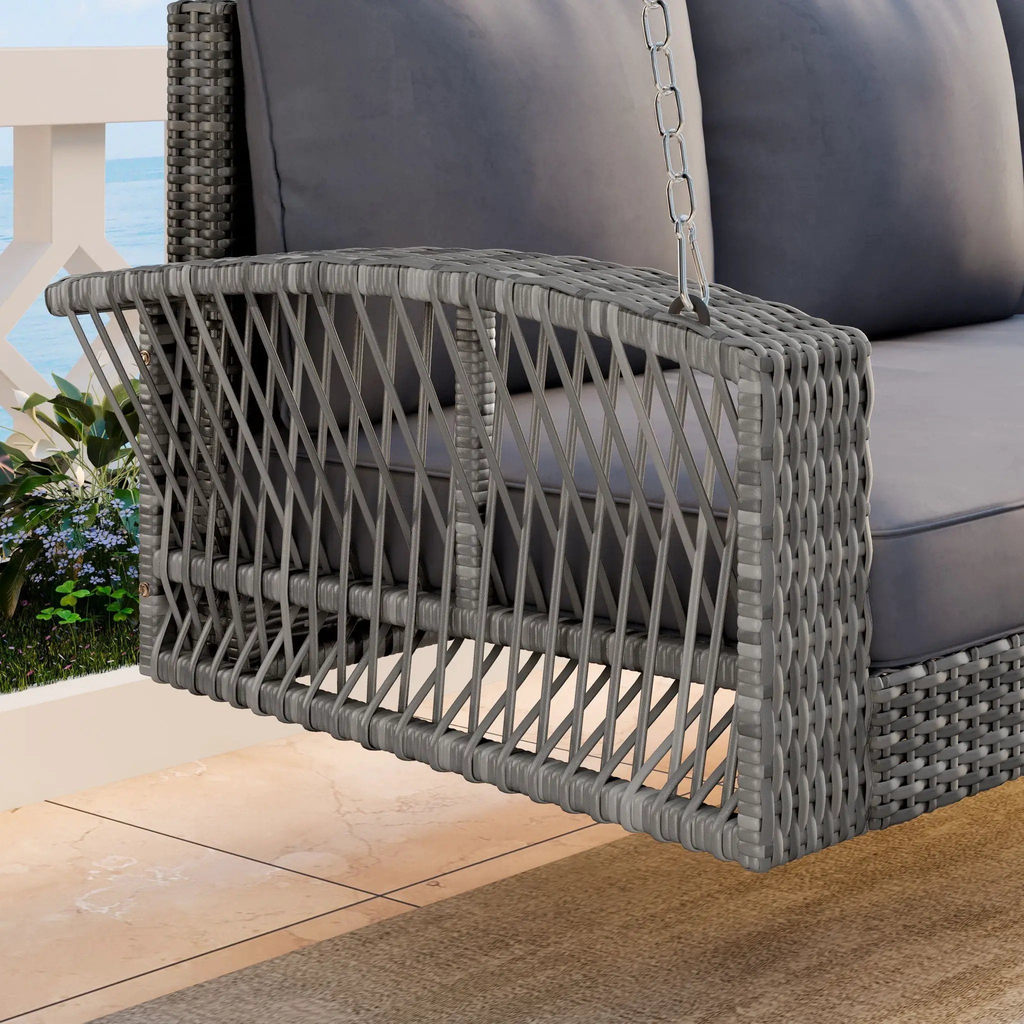 3 Person Large Patio Swing Bench With Cushions For Backyard by Unique Piece Furniture